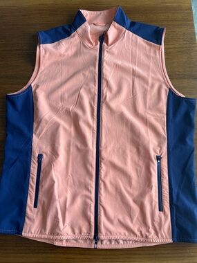 Holderness & Bourne XL Sleeveless Peach and Navy Zip-Front Vest